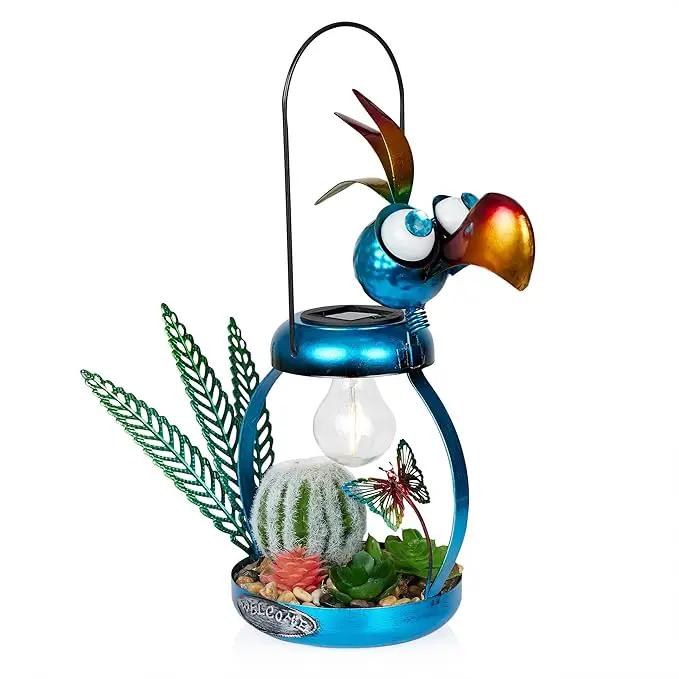 Alpine Corporation LYT290SLR-HH Solar-Powered Metal Flamingo with Garden Enclosed LED Light, Solar Patio Decor, 16''H, Blue by GreenHaven Gardens