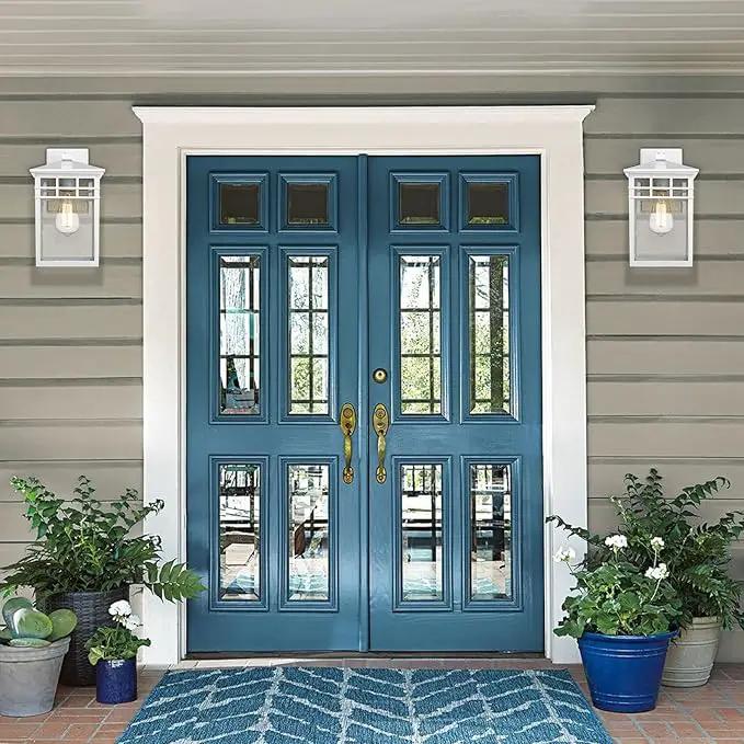 Outdoor Light Fixture Wall Mount, Rustic Exterior Lights Fixture Wall Sconces with Seeded Glass for Front Porch, Waterproof Outdoor Lantern in White Finish for Home, Garage, Barn, Storefront by GreenHaven Gardens