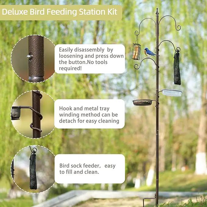ERYTLLY Bird Feeding Station Kit Bird Feeder Poles,Premium Multi Feeder Hanging Kit with Suet Cage and Bird Bath Bird Food Finch Sock for Attracting Wild Birds and Plants,Baskets,Lanterns,Wind Chimes by GreenHaven Gardens