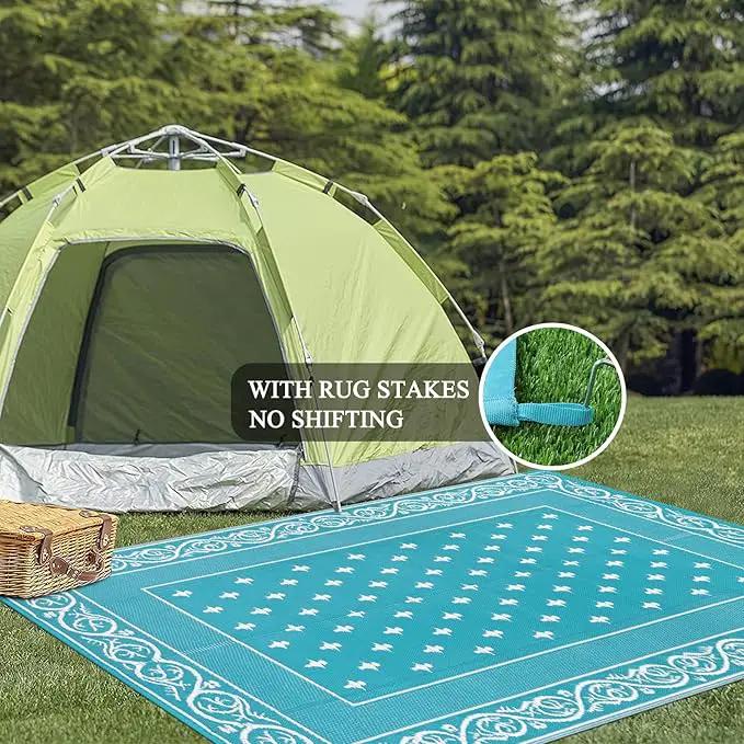 Pauwer Waterproof Outdoor Rug 9x12, Reversible Plastic Straw Patio Camping Rug, Indoor Outdoor RV Mat Carpet for Deck, Camper, Porch, Balcony, Backyard, Picnic, Bordered Teal by GreenHaven Gardens