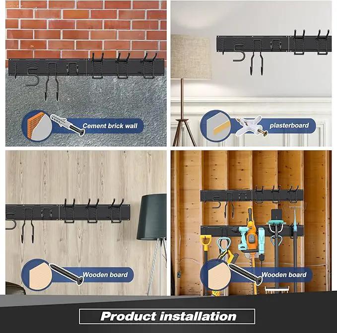 Storaboks Heavy Duty Garage Storage Rack System, Wall Mounted Tool Organizer with 8 Double Hooks, 3 Rails, Garden Yard Tools Hanger for Ski Gears, Broom, Rake, Shovel by GreenHaven Gardens