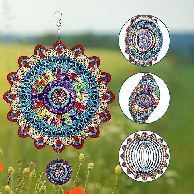 TUOKING Mandala Wind Spinners Outdoor Metal 3D Hanging Art Wind Spinner 12 Inch Stainless Steel for Yard and Garden Decoration Worth Gift for Women by GreenHaven Gardens