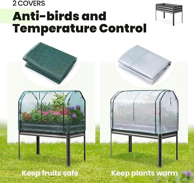KING BIRD Large Raised Garden Bed with Cover & Netting Galvanized Elevated Planter Box with Legs 48×24×56 in for Backyard, Patio, Balcony, 400lb Capacity, Dark Grey by GreenHaven Gardens