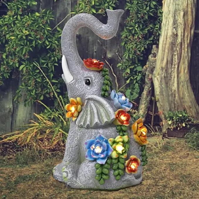 Elephant Garden Statue Solar Lamp with 8 Led Lights Decor Outdoor Resin Waterproof Sculpture Patio Lawn Yard Porch Decorations Housewarming Gifts for Women Mom Grandma by GreenHaven Gardens