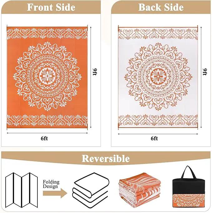 Pauwer Waterproof Outdoor Rug 6x9, Reversible Plastic Straw Patio Camping Rug, Indoor Outdoor RV Mat Carpet for Deck, Camper, Porch, Balcony, Backyard, Picnic, Floral Orange by GreenHaven Gardens