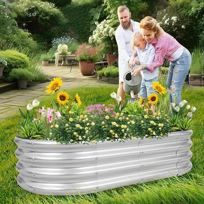 1MORE Galvanized Raised Garden Bed- Planter Garden Boxes Outdoor, Raised Beds for Gardening, 4x2x1ft Metal Garden Bed Kit for Vegetables Flower, Planter Raised Beds with Tools.Silver-2pack by GreenHaven Gardens