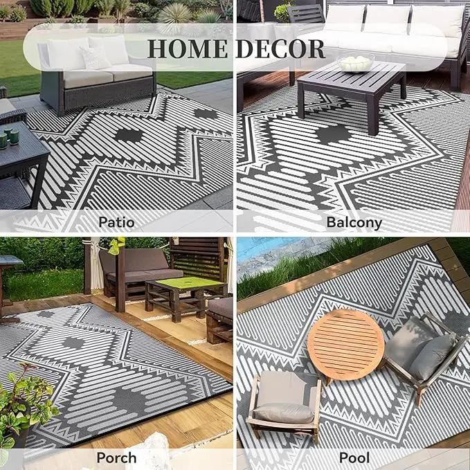 MontVoo Outdoor Rug 9x12 Waterproof Patio Rug-Outdoor Carpet Mat Reversible Plastic Straw Outside Outdoor Rug for RV Camping Picnic Beach Balcony Backyard Pool Deck Porch Modern Boho Grey by GreenHaven Gardens