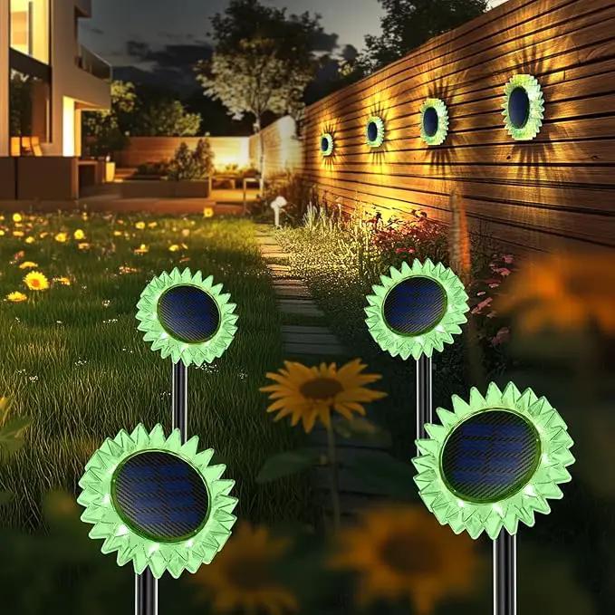 Hogni 4PK Solar Garden Lights, Ground Stake/Hang 2 in 1 Solar Sunflowers Outdoor Waterproof IP67, Outdoor Decor for Pathway Walkway Landscape Backyard Fence Decoration by GreenHaven Gardens