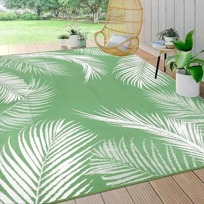 Pauwer Waterproof Outdoor Rug 9x12, Reversible Plastic Straw Patio Camping Rug, Indoor Outdoor RV Mat Carpet for Deck, Camper, Porch, Balcony, Backyard, Picnic, Leaf Green by GreenHaven Gardens