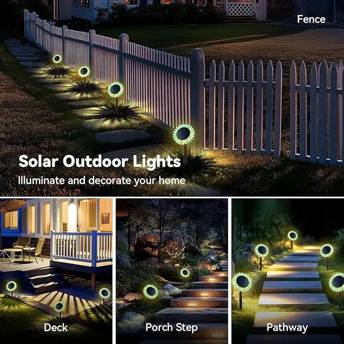 Outdoor Solar Lights, 2 Pack Led Solar Sunflower Lights, Stake/Wall 2-in-1 Waterproof Solar Garden Lights for Yard, Landscape, Fence, Patio, Driveway, Pathway, Backyard Decoration (Warm White) by GreenHaven Gardens