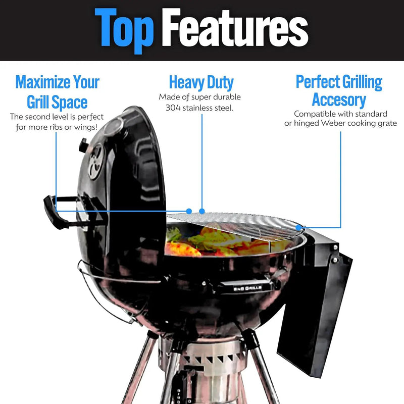 SnS Grills Slow ‘N Sear Elevated Cooking Grate - Compatible with Weber and Other Grills - Heavy Duty Stainless Steel, More Grill Space for Tailgating, Camping, and Backyard Cooking by GreenHaven Gardens
