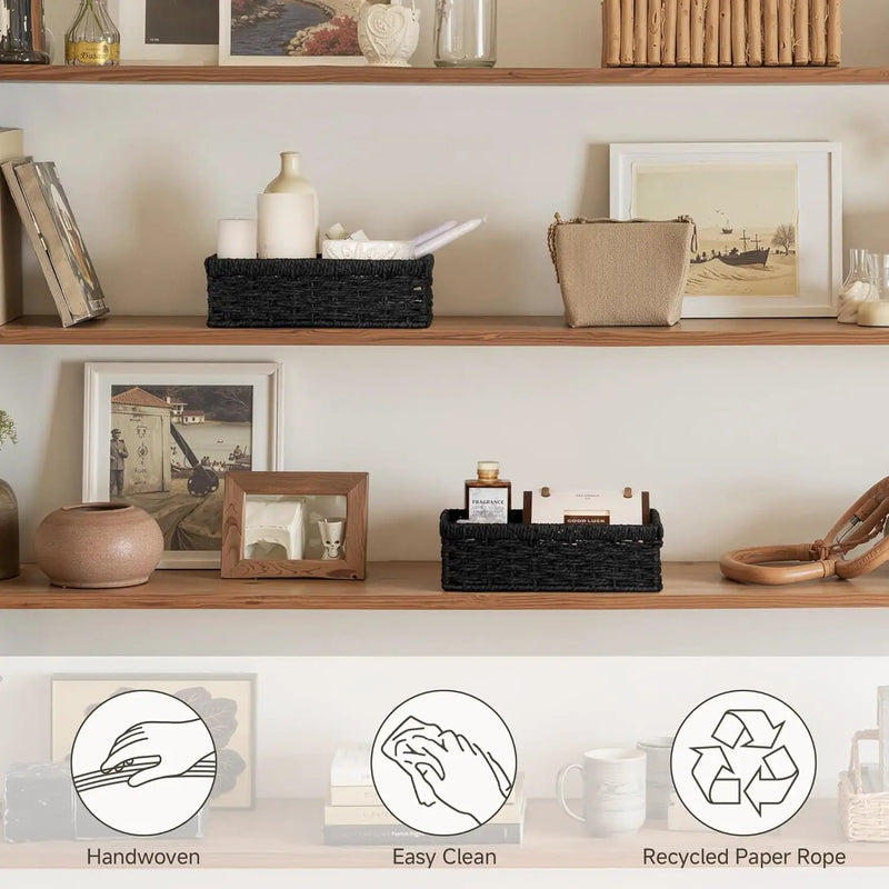 StorageWorks Small, Pantry Baskets, Wicker Storage Baskets for Organizing, Bathroom Shelves, Pantry Organizers and Storage, Black, 2-Pack by GreenHaven Gardens
