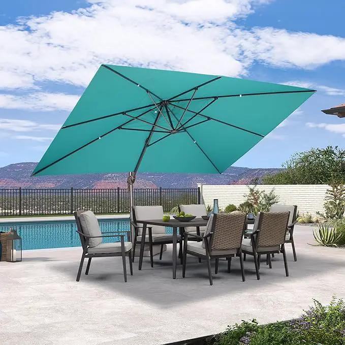 PURPLE LEAF 10' X 13' Patio Cantilever Umbrella Rectangle Umbrella Outdoor with Aluminum Offset Hanging and 360° Rotation for Pool Garden Deck Patio, Turquoise by GreenHaven Gardens