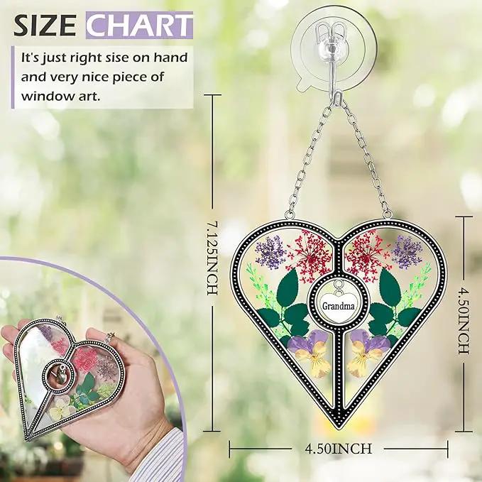 KY&BOSAM Heart Suncatcher Grandma Stained Glass for Windows Hangings Ornament Wind Chimes with Pressed Real Flower Heart Embedded in Glass Birthday Gifts for Women Grandma Mother`s Day Christmas Decor by GreenHaven Gardens