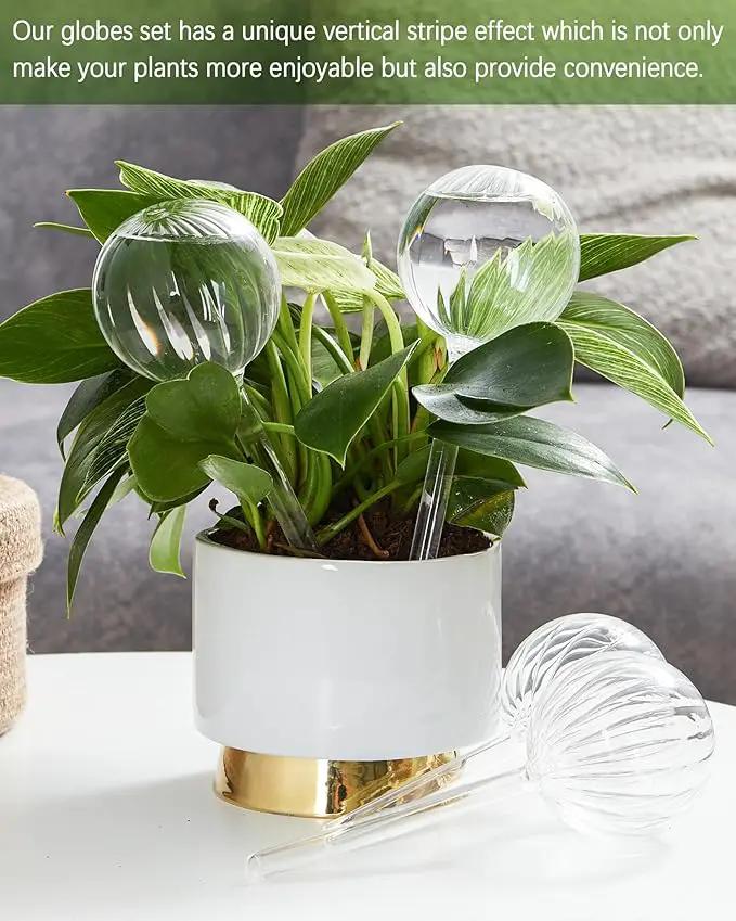 DN DECONATION 4 Pcs Plant Watering Globes, Clear Glass Watering Bulb, Watering Bulbs for Indoor Plants & Outdoor Plants, Automatic Plant Watering System to Support Plant Health, Striped Water Globes by GreenHaven Gardens