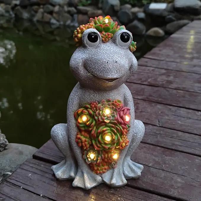 Large Frog Solar Garden Outdoor Statues with Succulent and 8 LED Lights,Outside Solar Frog Art Decor for Lawn,Yard, Balcony Ornament by GreenHaven Gardens