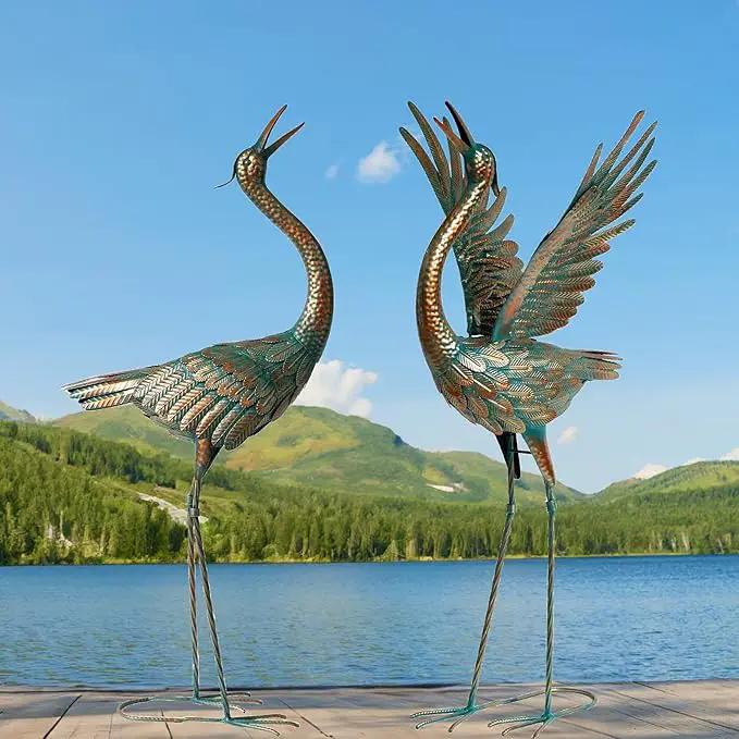 chisheen Crane Garden Statues Outdoor Metal Heron Yard Art Crane for Garden Sculptures Patio Lawn Ornaments,Set of 2 by GreenHaven Gardens