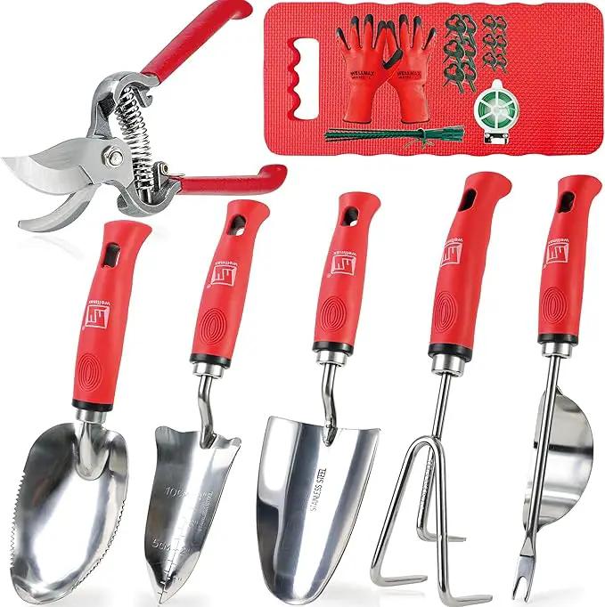 Wellmax 12-Piece Heavy-Duty Garden Tools Set with Bonus Accessories – Heavy Duty Garden Tools with Non-Slip Rubber Grip, Perfect for Digging, Weeding, Pruning & Planting by GreenHaven Gardens
