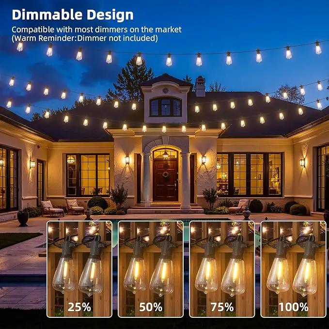 LED Outdoor String Lights, 25FT Outside Waterproof Patio Lights with 12+1 Shatterproof ST38 Edison Bulbs, 2700K Warm White Hanging Light, Dimmable Light for Back Yard Porch Party Gezebo by GreenHaven Gardens