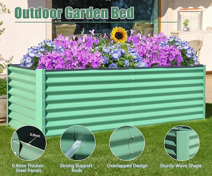 Domi Galvanized Raised Garden Bed, Outdoor Planter Garden Boxes Large Metal Planter Box for Gardening Vegetables Fruits Flowers, Green (6x3x2ft) by GreenHaven Gardens