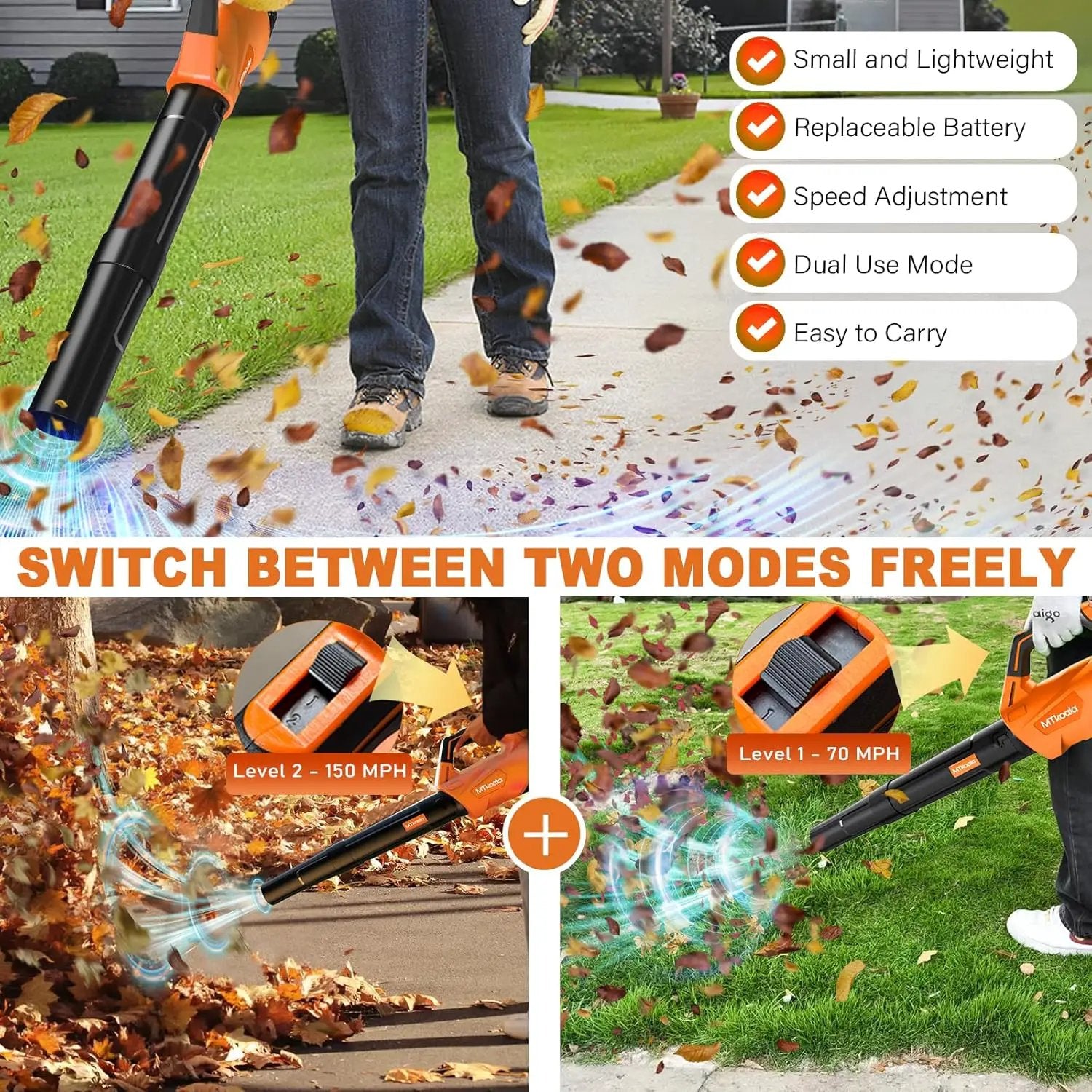 2025 Upgrade Leaf Blower, Leaf Blower Cordless with 2 * 2.6AH Batteries and Fast Charger, 450CFM &150MPH and 2 Speed Mode, Lightweight Electric Leaf Blowers for Lawn,Yard, Leaves, Dust,Snow Care by GreenHaven Gardens