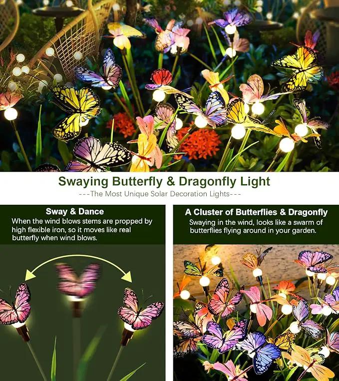 Aiscool Solar Garden Lights, Swaying Dance Butterfly Light Outside, Solar Outdoor Lights,Yard Patio Pathway Lawn Summer Decoration,Realistic Butterflies & Dragonflies(2 Pack) by GreenHaven Gardens