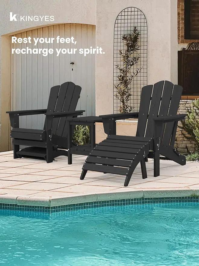 KINGYES Folding Adirondack Ottomans Set of 2 for Adirondack Chair, Black by GreenHaven Gardens
