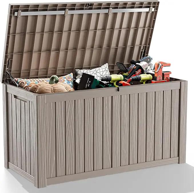 DRATO 150 Gallon Outdoor Storage Box, Large Waterproof Deck Box, Lockable Resin Storage Container with Reinforced Support for Patio Cushions, Garden Tools, UV-Resistant Outdoor Chest by GreenHaven Gardens