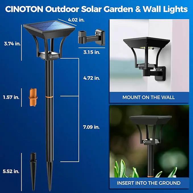 CINOTON 2-in-1 Solar Pathway Lights Outdoor with 4 Lighting Modes, IP65 Waterproof LED Solar Powered Wall Lights for Garden Yard Patio Lawn Porch Walkway Backyard Driveway, Warm & Cold White 4 Pack by GreenHaven Gardens