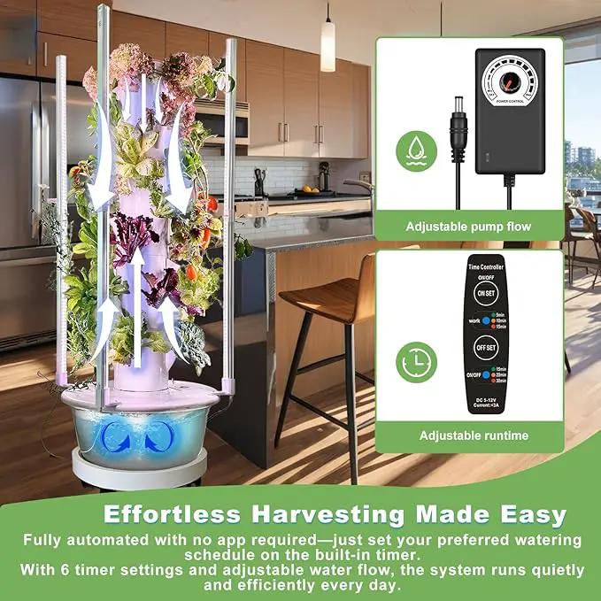Vertical Hydroponic Growing System Kit – LED Grow Lights, Hydroponic Vegetable Tower,Inddor Lettuce Growing Garden,28 Plant Sites, for Indoor & Outdoor Gardening,Full Spectrum by GreenHaven Gardens