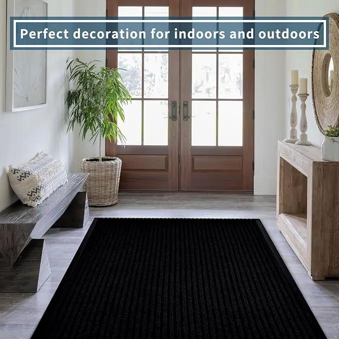 fani Heavy Duty Large Outdoor Indoor Entrance Black Doormat Waterproof Low Profile Entrance Rug Front Door Mat Patio Anti-Skid Rubber Back, 48x120 inch (Jet Black) by GreenHaven Gardens