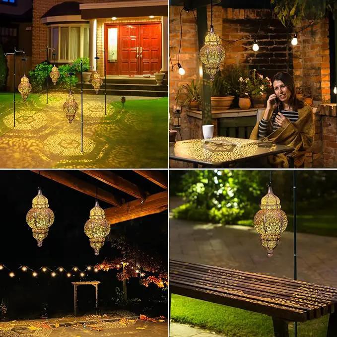 2 Pack Hanging Solar Lights, Outdoor Decor Solar Lantern, Waterproof Metal Moroccan Lantern for Outside Patio Pathway Yard Front Porch Backyard Garden Decorative by GreenHaven Gardens