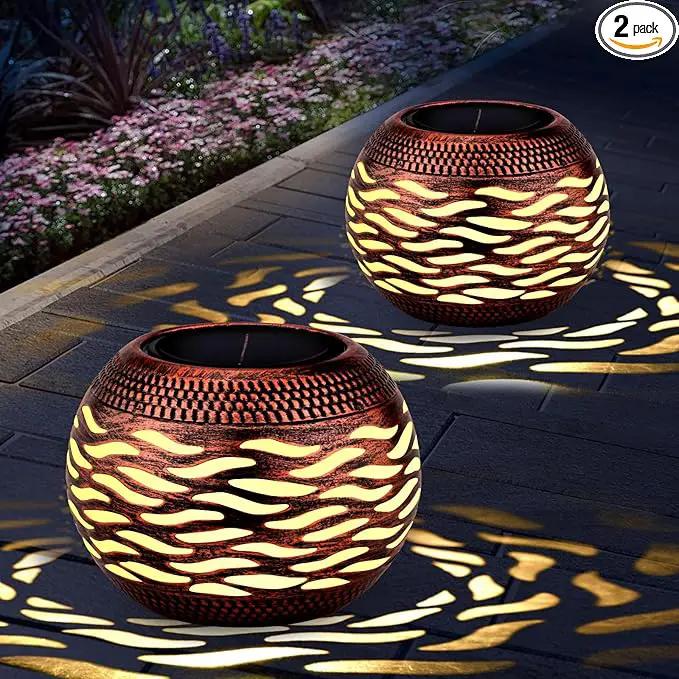 Waterproof Solar Lanterns Outdoor 2-Pack - Retro Metal Hollow-Out Garden Lights, Outdoor Yard Garden Porch Patio Lawn Inside Tabletop Decorations Unique Gardening Gifts for Women, Mom, Mother's Day by GreenHaven Gardens