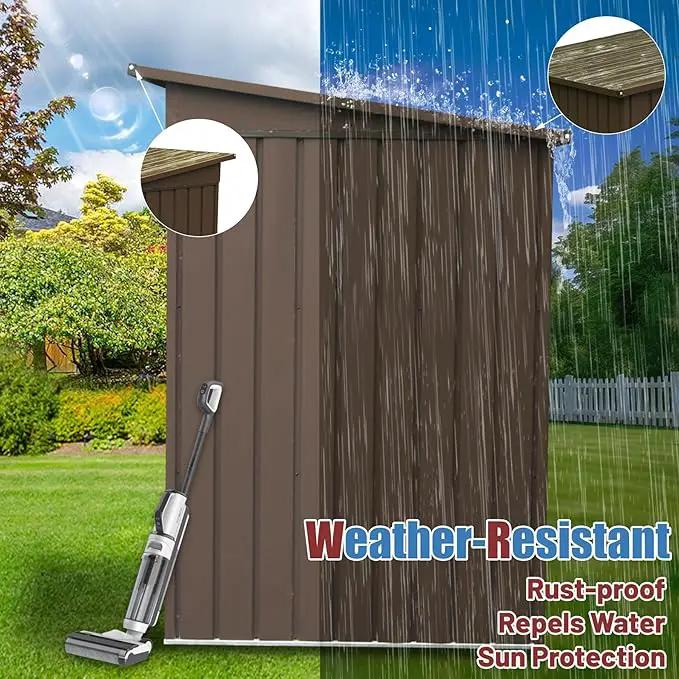 Domi Outdoor Storage Shed 6' x 4.5’, Metal Garden Shed with Galvanized Steel Frame for Bike, Tools, Lawn Mowers, Pool Toys, Outdoor Storage Cabinet with Lockable Door for Garden Lawn Patio (Brown) by GreenHaven Gardens