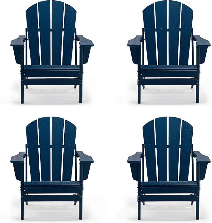 Westin Outdoors Laguna WO Home Furniture Adirondack Chair 4 PC Set Classic Outdoor Patio Folding Chair for Bon Fire Pit Lawn Backyard Beach Plastic Weather-Resistant (Navy Blue) by GreenHaven Gardens