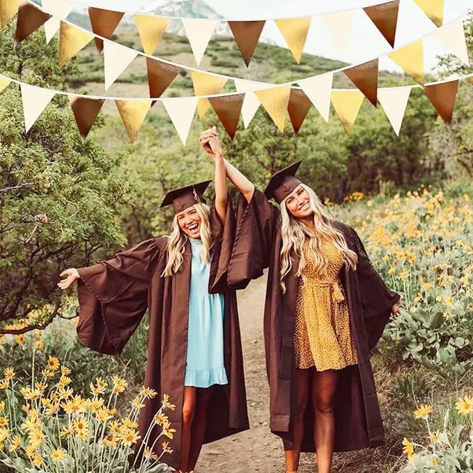 Brown Beige and Gold Party Decorations Fabric Triangle Pennant Banner Flag Bunting Garland for Boho Neutral Rustic Cowboy Western Teddy Bear Birthday Baby Shower Graduation Engagement Party Supplies by GreenHaven Gardens