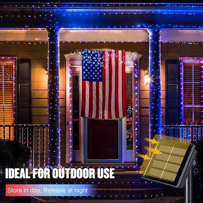 JMEXSUSS 2 Pack Red White and Blue Solar Lights, Each 100 LED 33FT Solar Fairy Lights Outdoor Waterproof, 4th of July Solar String Lights for Independence Day Outside Decorations by GreenHaven Gardens