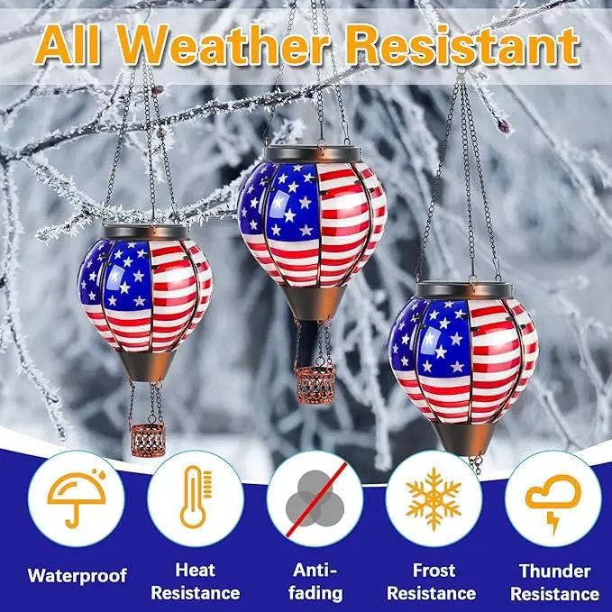 2 Pcs 20 Inch Flag Hot Air Balloon Hanging Solar Lantern Outdoor Garden Decor Waterproof Hot Air Balloon Flame Lantern for Lawn Porch Yard by GreenHaven Gardens
