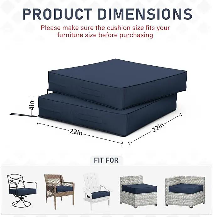Patio Chair Cushions 22 X 22 X 4 Inch Waterproof Outdoor Seat Cushions for Patio Furniture, Outdoor Sofa Couch Pads with Ties & Handle, Set of 2, Navy Blue by GreenHaven Gardens