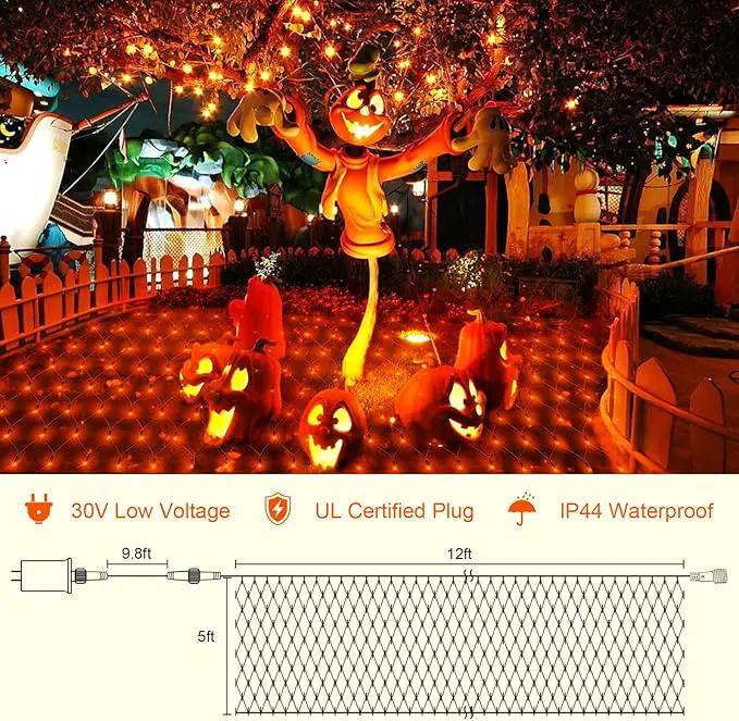 Orange Net Lights Outdoor Waterproof - 360 LED With Remote, 12x5 ft Extendable 8 Modes Christmas Lights for Thanksgiving Bushes Gazebo Lawn Garden Shrubs Tree Backyard by GreenHaven Gardens