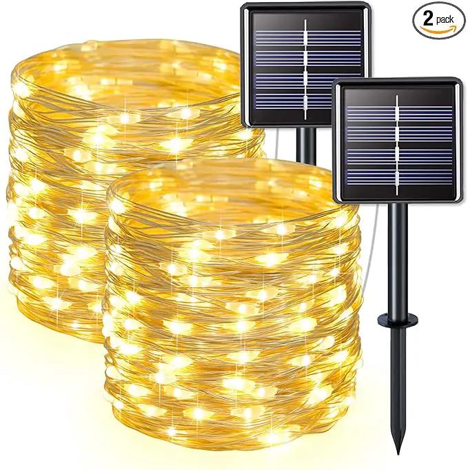 JMEXSUSS 2 Pack Solar String Lights Outdoor Waterproof, Each 33FT 100 LED Warm White Christmas Lights, Waterproof 8 Modes Copper Wire Solar Fairy Light for Outside Patio Tree Yard Garden Decorations by GreenHaven Gardens