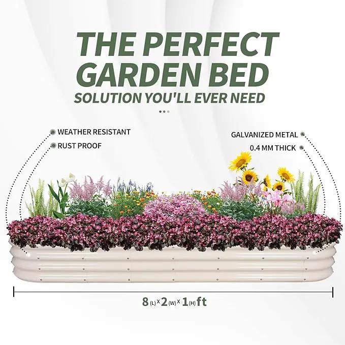 1MORE Galvanized Raised Garden Bed- Planter Garden Boxes Outdoor, Raised Beds for Gardening, 8x2x1ft Metal Garden Bed Kit for Vegetables Flower, Planter Raised Beds with Protective Tape & Tools.White by GreenHaven Gardens