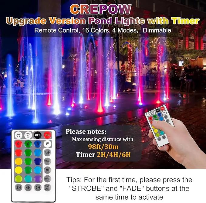 RGB Pond Lights with Timer, LED Underwater Submersible Colorful Landscape Spotlights, 98ft Remote Control IP68 Waterproof Fountain Lights for Fish Aquarium Tank Garden Yard Pool (Set of 2) by GreenHaven Gardens