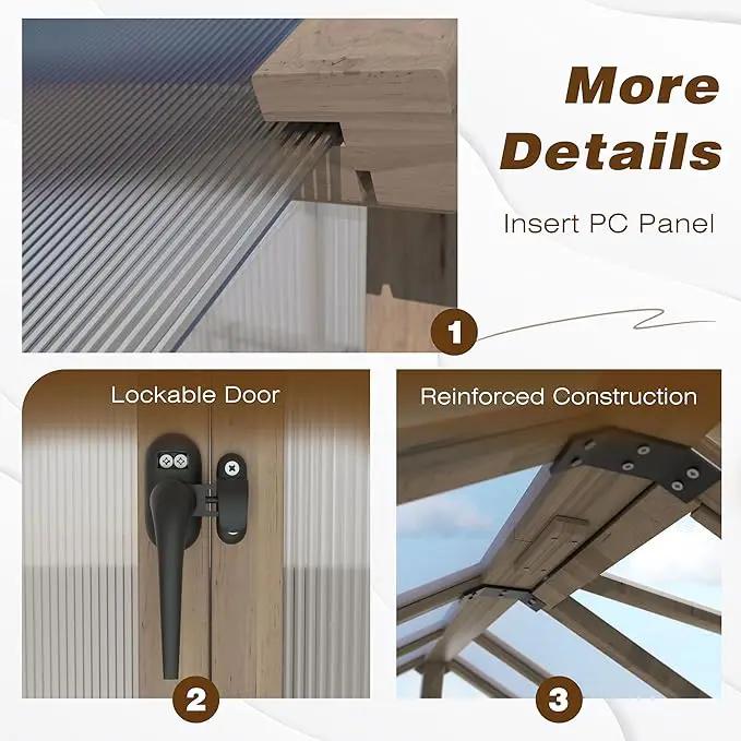 6x10 FT Green House for Outdoor, 6MM Thick Polycarbonate Panel Wooden Walk-in Greenhouse Kit with Lockable Door and Adjustable Roof Vent, Backyard Garden, Light Mocha Brown by GreenHaven Gardens