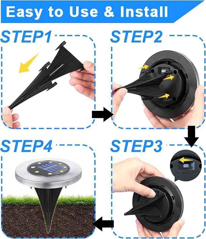 Solar Ground Lights, 4 Pack 8 LED White Solar Pathway Lights, Waterproof, Modern, Outdoor, In-Ground, Garden, Path, Deck, Lawn, Patio, Walkway by GreenHaven Gardens