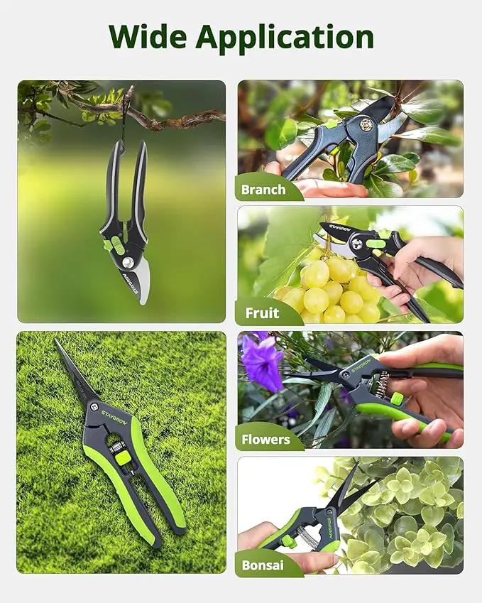 Garden Shears Set: 8.5" Bypass Pruning Shears & 6.5" Straight Trimming Scissors, Ultra-Sharp Garden Scissors with Stainless Steel Blades, Safety Lock, Gardening Gifts for Women Men, 2 Pack by GreenHaven Gardens