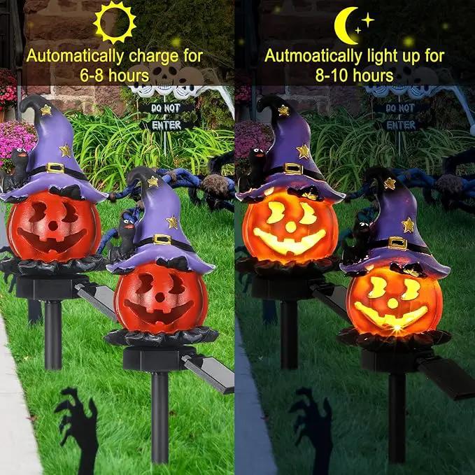 Retisee 2 Pcs Halloween Pumpkin Pathway Solar Lights Orange Jack O Lantern Stake Lights for Outdoor Halloween Decorations Yard Display LED Front Porch Decor(Witch Hat Pumpkin) by GreenHaven Gardens