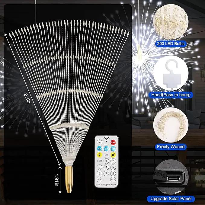 Solar Firework Lights Outdoor, 600 LED Starburst Light Outdoor with USB Rechargerable, 8 Modes Waterproof Solar Hanging Lights for Gazebo Yard Party Wedding Decorations(White, 600 LED) by GreenHaven Gardens