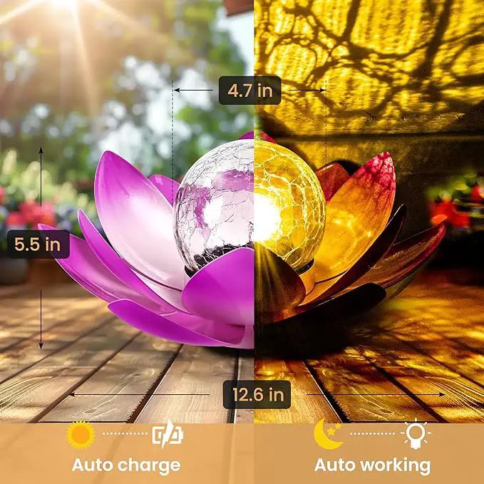 GIGALUMI Solar Light Outdoor Garden Decor, Lotus Flower Light Crackle Globe Glass Lantern Outdoor Table Decor Waterproof for Patio, Lawn, Pathway, Pool, Pond, Christmas Gift (Pink Petal) by GreenHaven Gardens