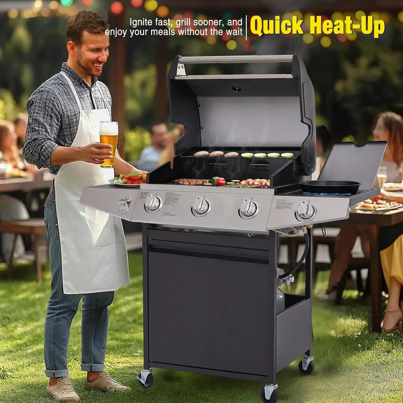 Unovivy 3-Burner Propane Gas Grill with Side Burner, Portable BBQ Grills with Oil Tray and Built-in Thermometer for Outdoor Barbecue, Camping, Patio, Backyard, 39,650 BTU by GreenHaven Gardens